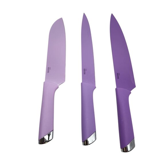 Cuisinart 3-Piece Chef Knife Set Purple Gradient Stainless Steel Blades & Ergono - Picture 2 of 3
